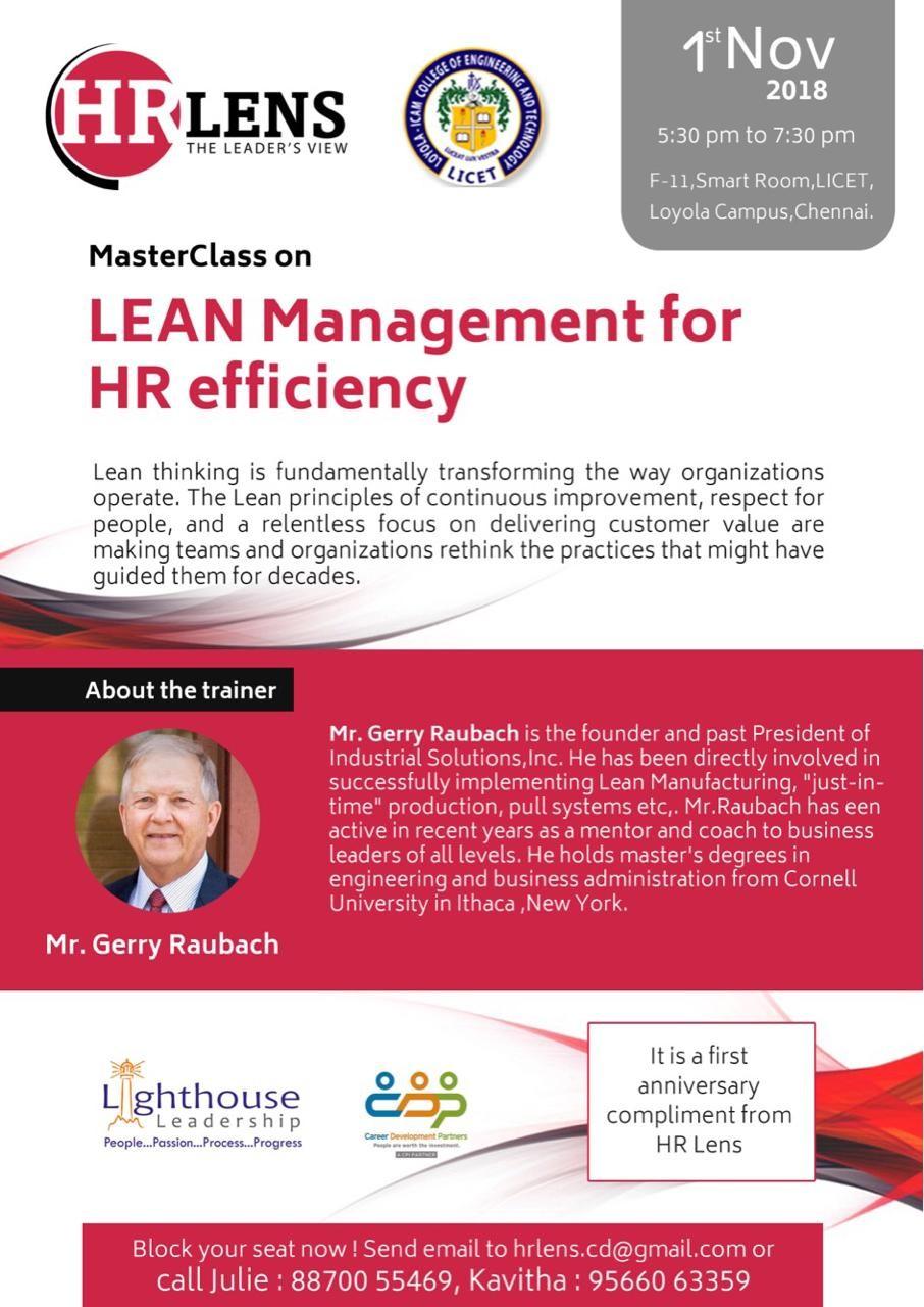 HR Lens – 1st Anniversary – Lean Management for HR Efficiency – 1st Nov’ 2018